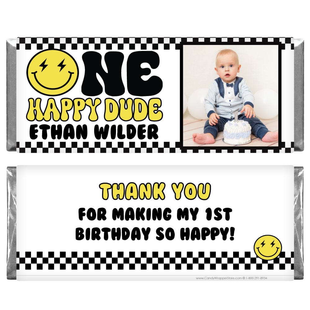 One Happy Dude Birthday Photo Candy Bar Wrapper - BD535photo One Happy Dude Birthday Personalized Candy Bar Wrapper Candy Wrappers BD535