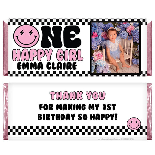 One Happy Girl Birthday Photo Candy Bar Wrapper - BD536photo One Happy Girl Birthday Personalized Candy Bar Wrapper Candy Wrappers BD536