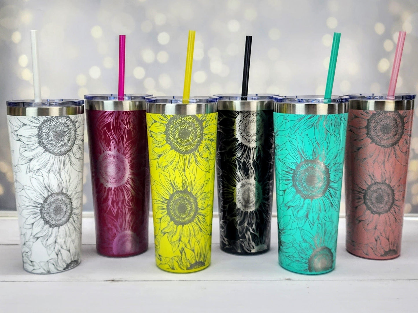 Personalized Engraved Sunflower 22oz Tumbler with matching straw and slider lid Mugs Candy Wrapper Store