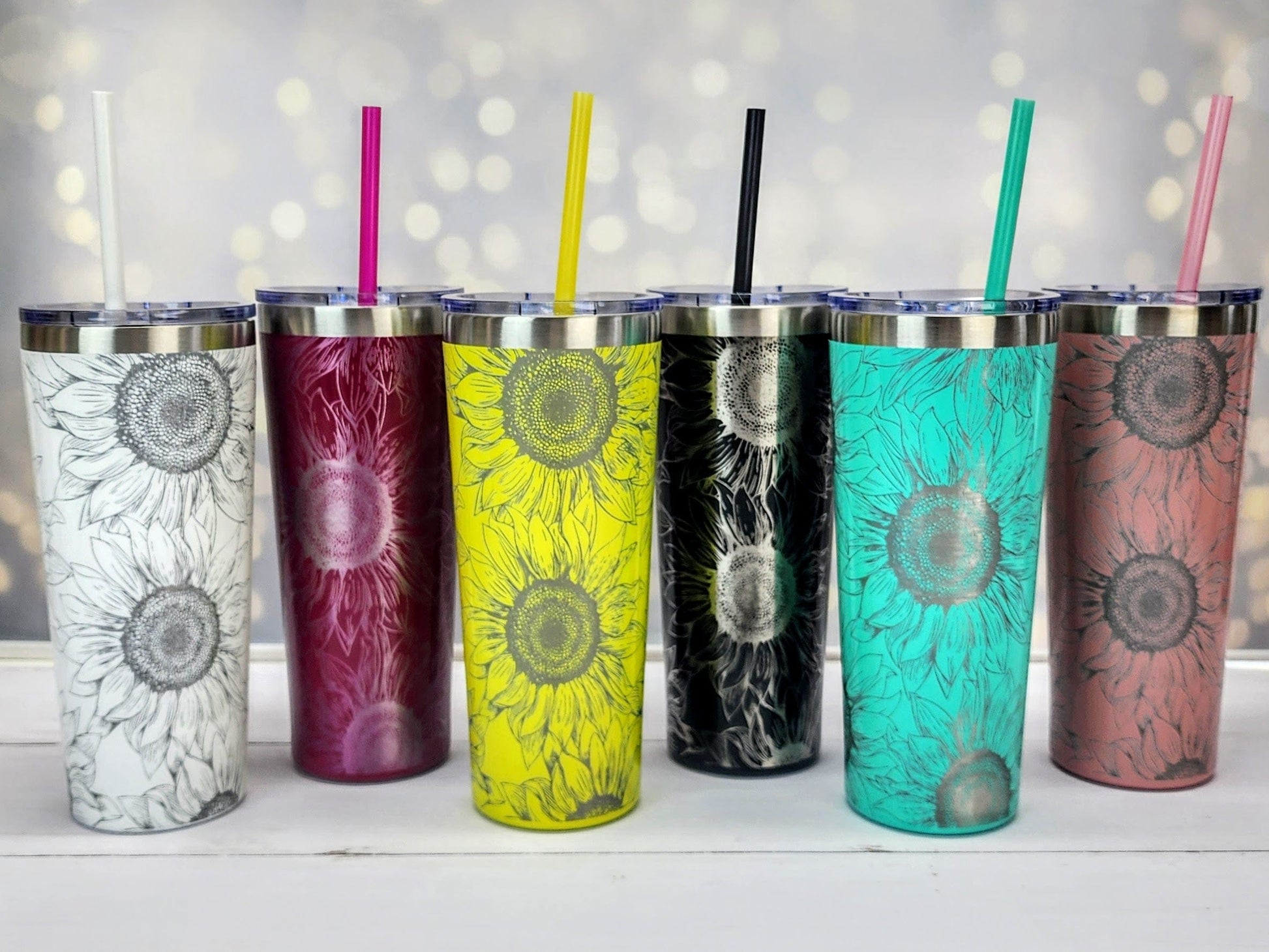 Personalized Engraved Sunflower 22oz Tumbler with matching straw and slider lid Mugs Candy Wrapper Store