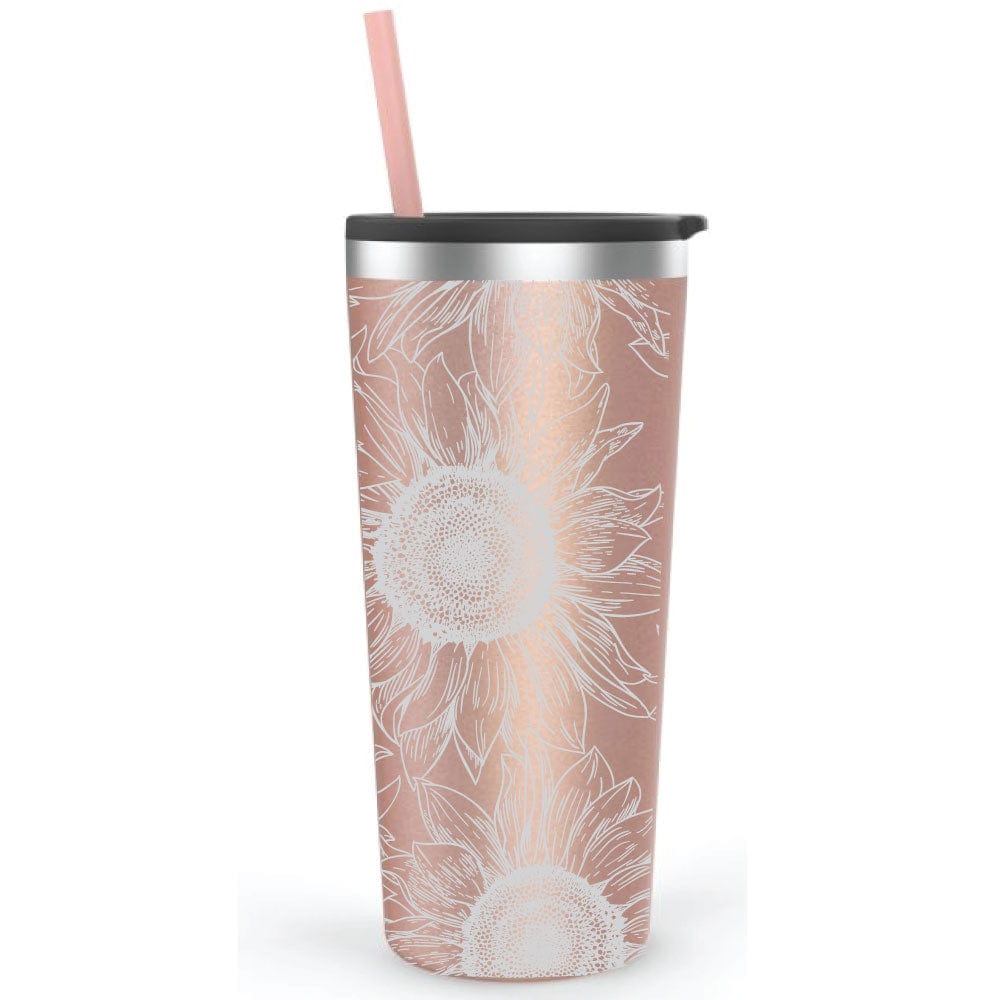 Personalized Engraved Sunflower 22oz Tumbler with matching straw and slider lid Mugs Candy Wrapper Store