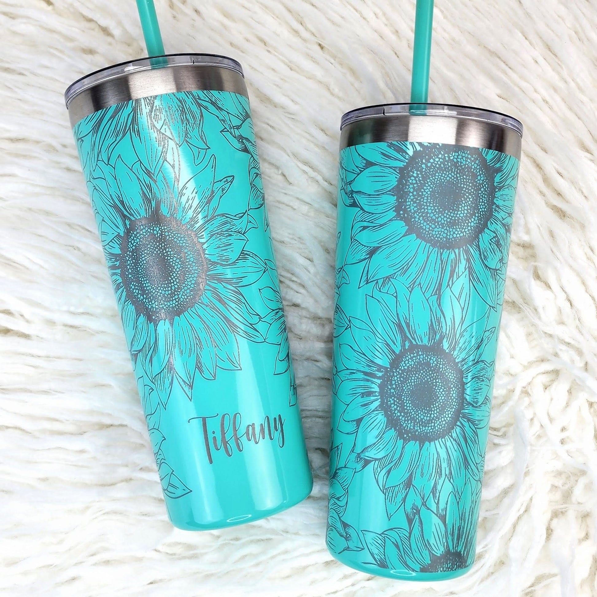 Personalized Engraved Sunflower 22oz Tumbler with matching straw and slider lid Mugs Candy Wrapper Store