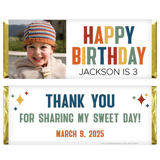 Personalized Photo Nature Tones Birthday Candy Bar Wrapper - BD527 Personalized Photo Pastel Birthday Candy Bar Wrapper Candy Wrappers BD526