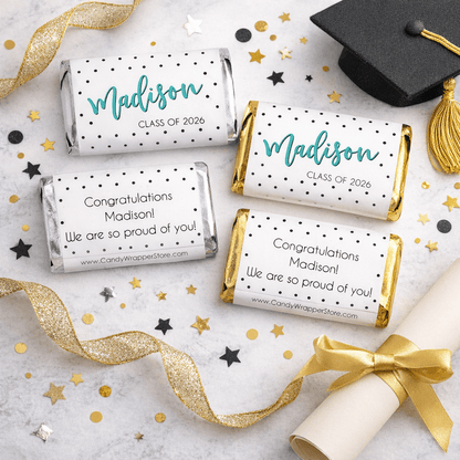 Personalized Polka Dots Graduation Miniature Candy Bar Wrappers Personalized Polka Dots Graduation Miniature Candy Bar Wrappers Party Favors grad360
