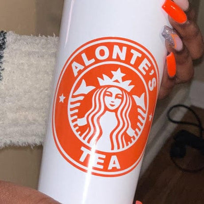 Personalized Starbucks Tumbler Rose Gold Tumbler with Matte Black Personalized Starbucks Logo Decal - 20 oz Double Wall Insulated Tumbler with sipper lid and straw Tumblers Candy Wrapper Store