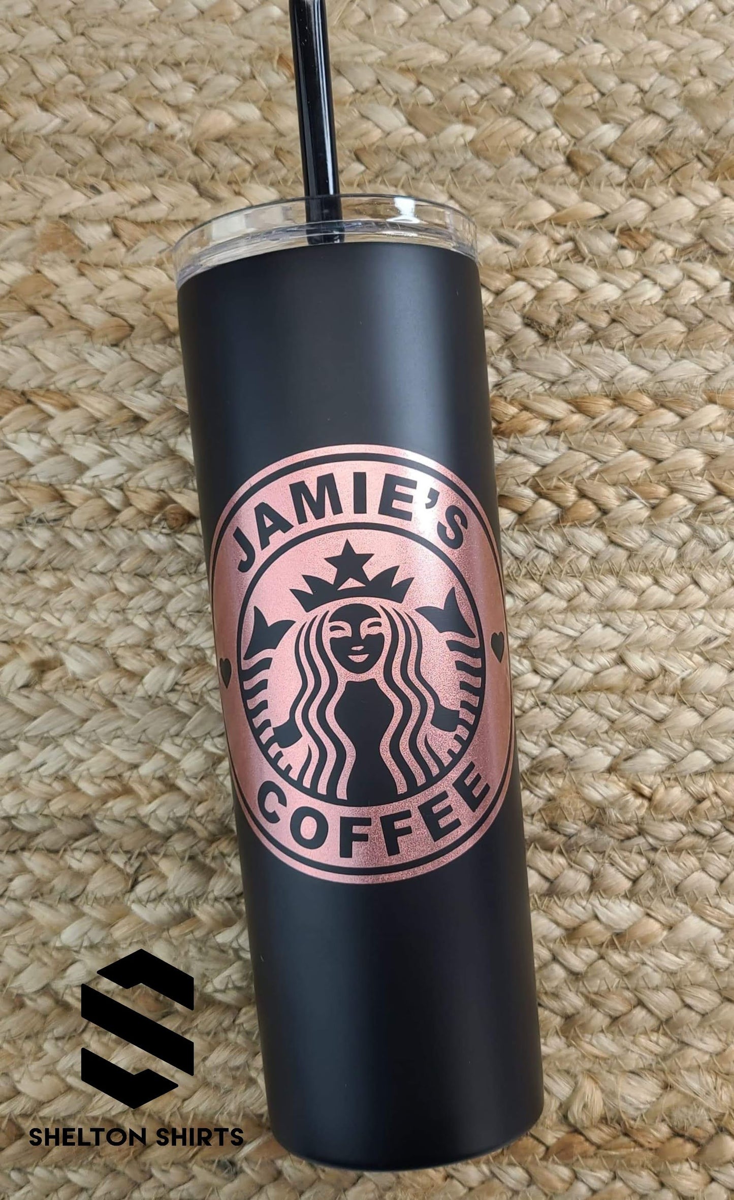 Rose Gold Tumbler with Matte Black Personalized Starbucks Logo Decal - 20  oz Double Wall Insulated Tumbler with sipper lid and straw – Candy Wrapper  Store