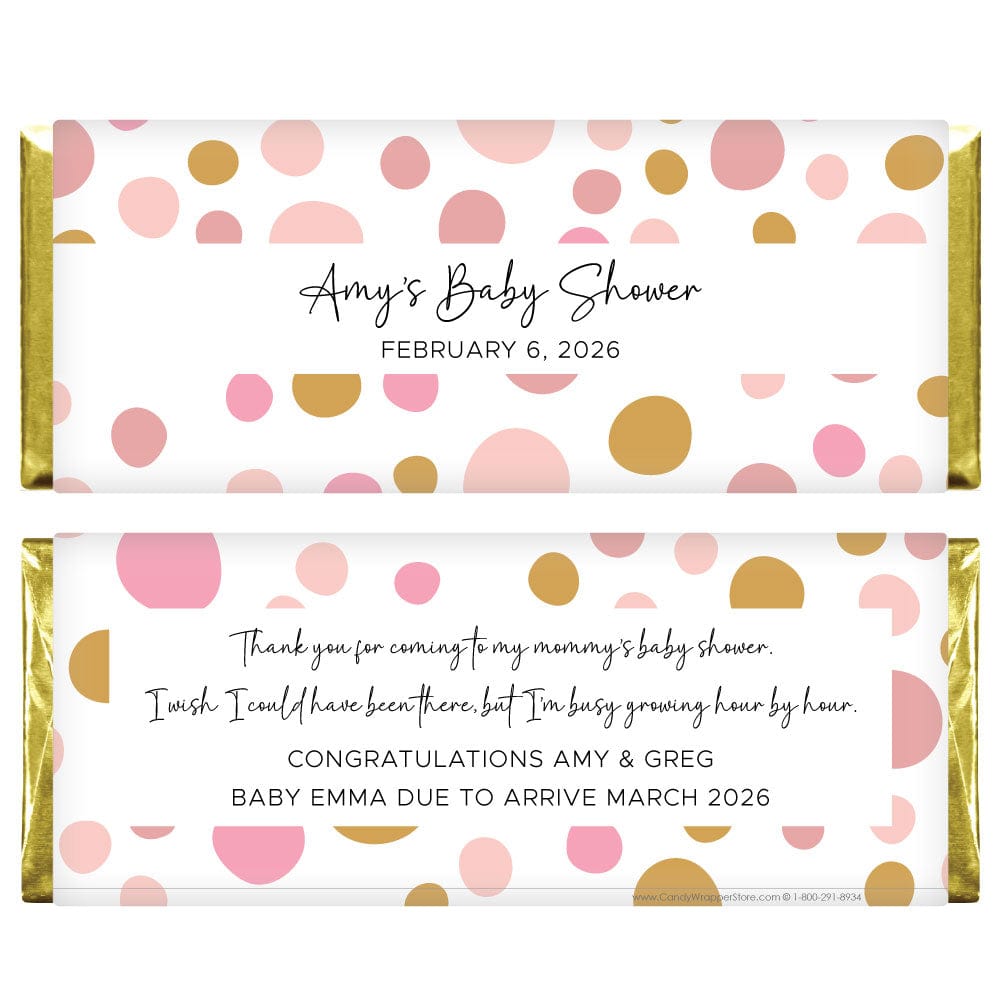 Pink and Gold Dots Baby Shower Candy Bar Wrappers – Candy Wrapper Store