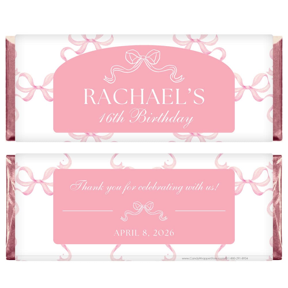 Pink Coquette Bows Birthday Candy Bar Wrapper Pink Coquette Bows Birthday Candy Bar Wrapper Candy Wrappers BD548