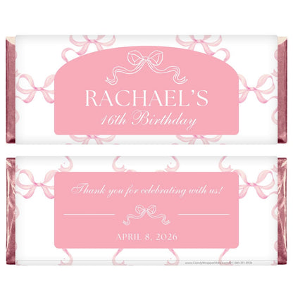Pink Coquette Bows Birthday Candy Bar Wrapper Pink Coquette Bows Birthday Candy Bar Wrapper Candy Wrappers BD548