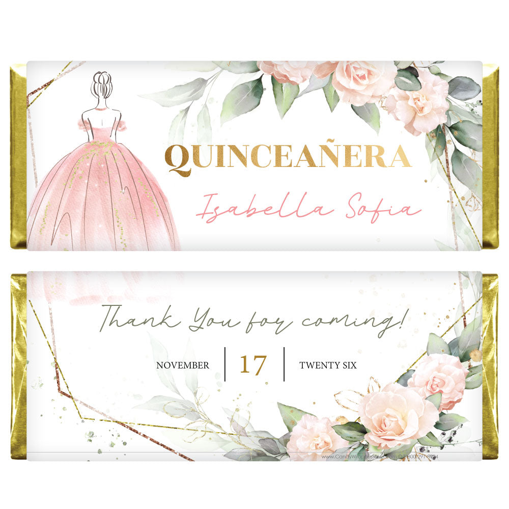 PInk & Green Quinceanera Candy Bar Wrappers PInk & Green Quinceanera Candy Bar Wrappers Party Favors QUIN218