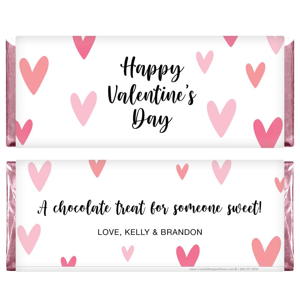 Pink Hearts Personalized Valentine's Day Candy Wrappers - VAL254 Pink Hearts Personalized Valentine's Day Candy Wrappers Candy & Chocolate VAL254