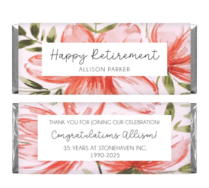 Pink Wildflower Retirement Candy Bar Wrapper - RET215 Abstract Floral Retirement Candy Bar Wrapper RET214