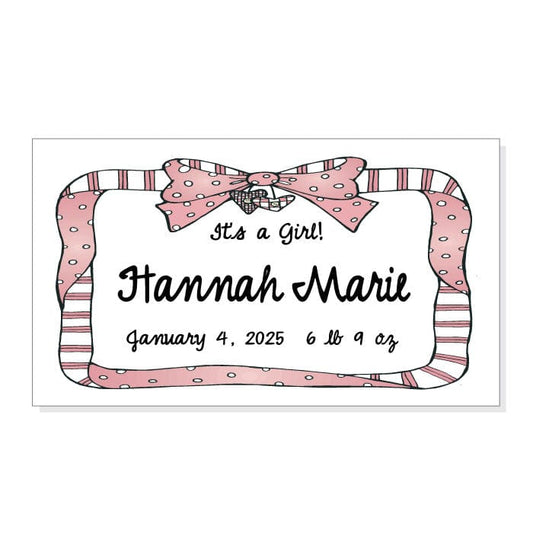 Pretty in Pink Bow Birth Announcement Magnet - MBAGM6 Its a Girl Ribbon Border Birth Announcement Magnets Birth Announcement Candy Wrapper Store