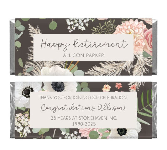 Pretty Pink Floral Retirement Party Candy Bar Wrapper - RET213 Black and Gold Retirement Party Candy Bar Wrapper Candy Wrapper Store