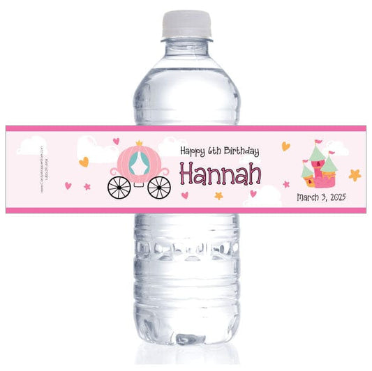 Princess Carriage Birthday Water Bottle Labels - WBBD254 Princess Carriage and Castle Birthday Water Bottle Labels Party Favors bd254