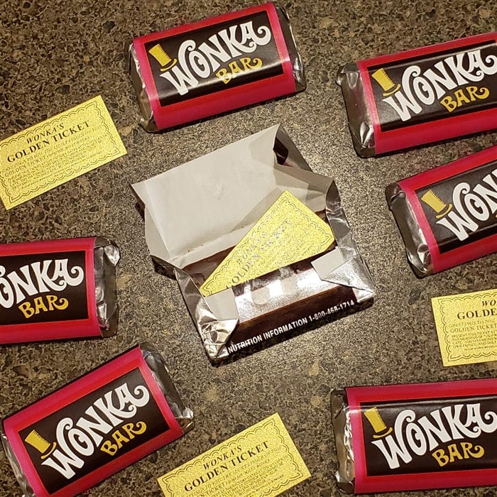 Printable Miniature Wonka Bar Candy Wrapper and Mini Golden Tickets - Download and Print at Home Party Favors wonka