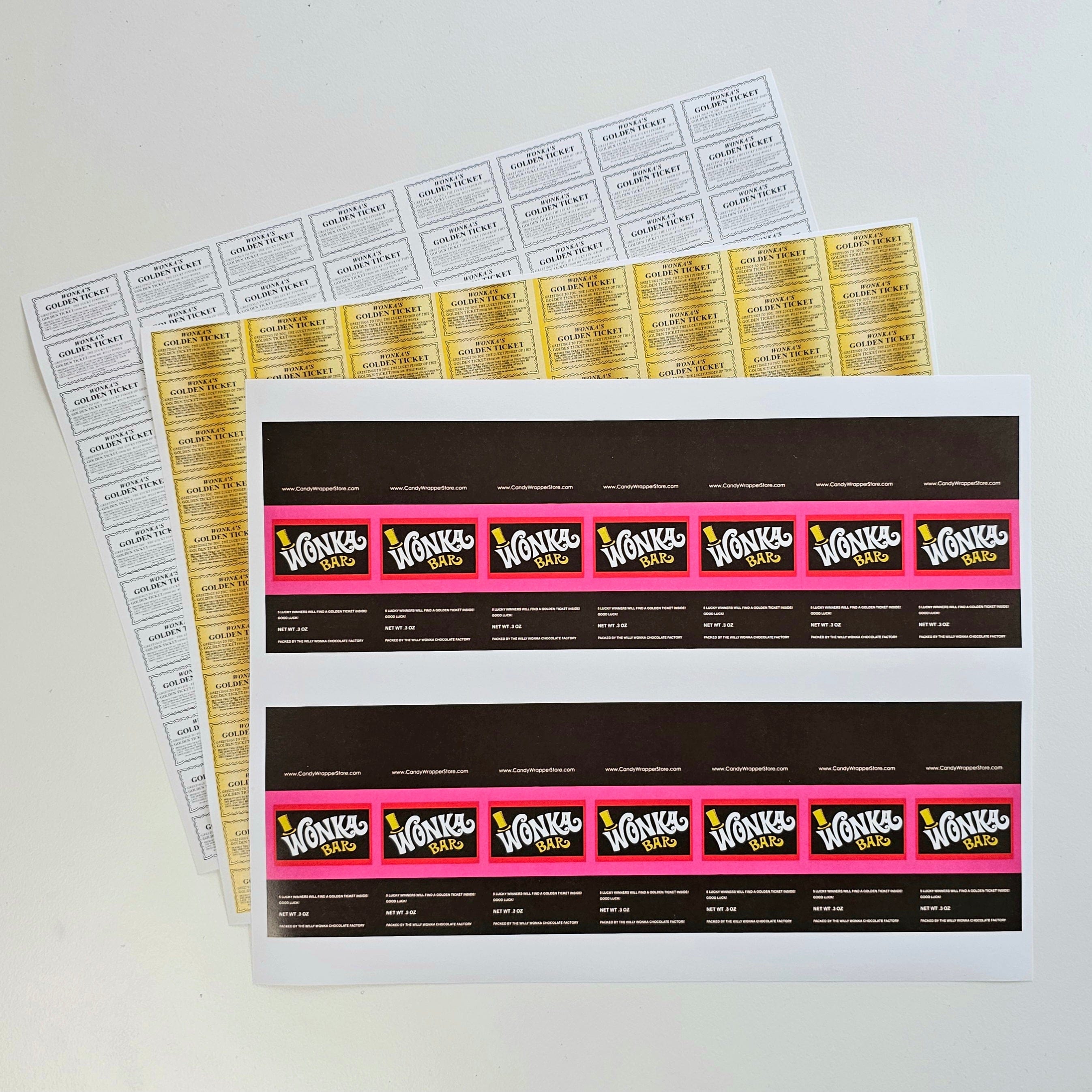 printable - miniature wonka bar candy wrappers and mini golden