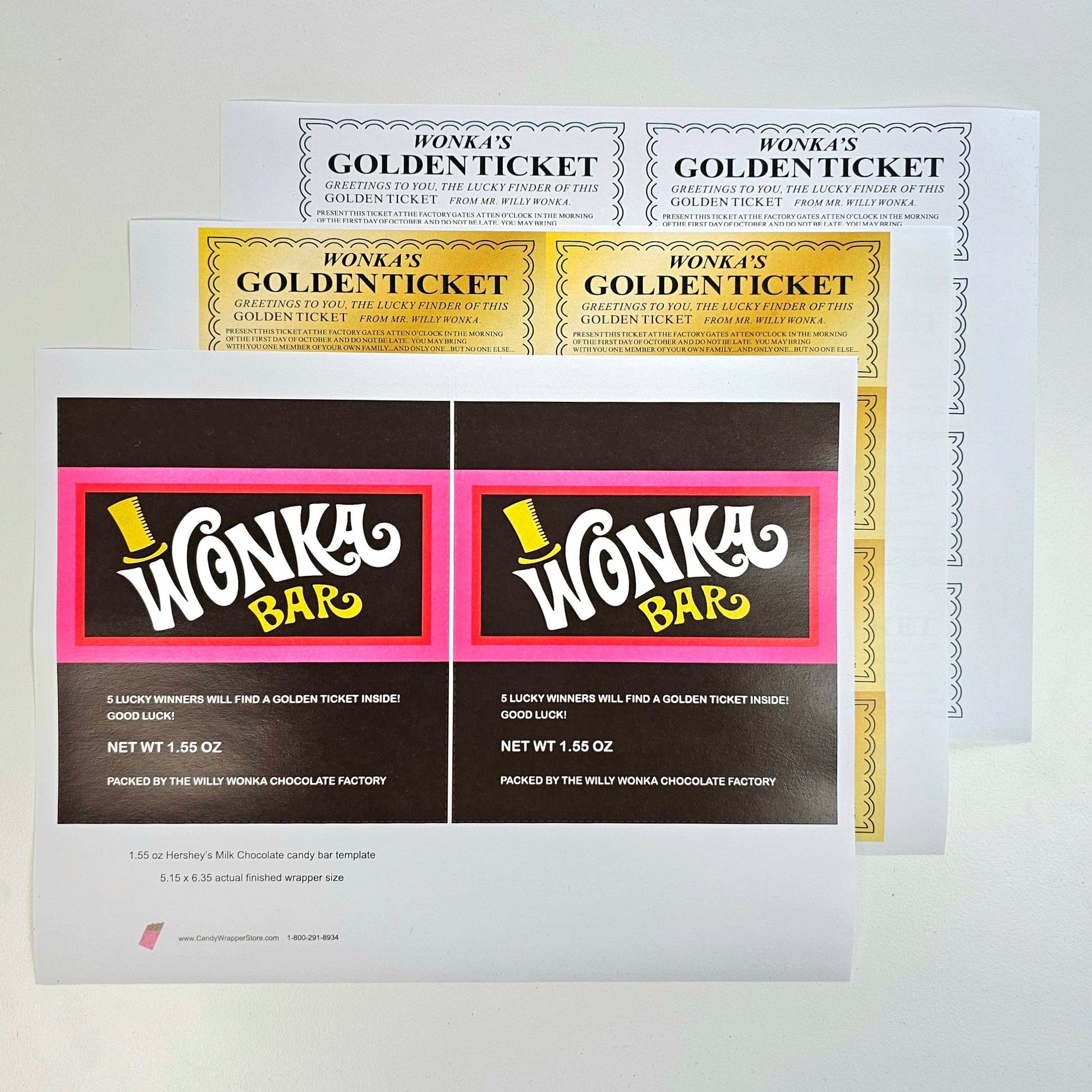 PRINTABLE - Wonka Bar Wrappers and Golden Tickets - Download and Print at Home Printable Wonka Bar Wrapper and Golden Ticket Party Favors wonka