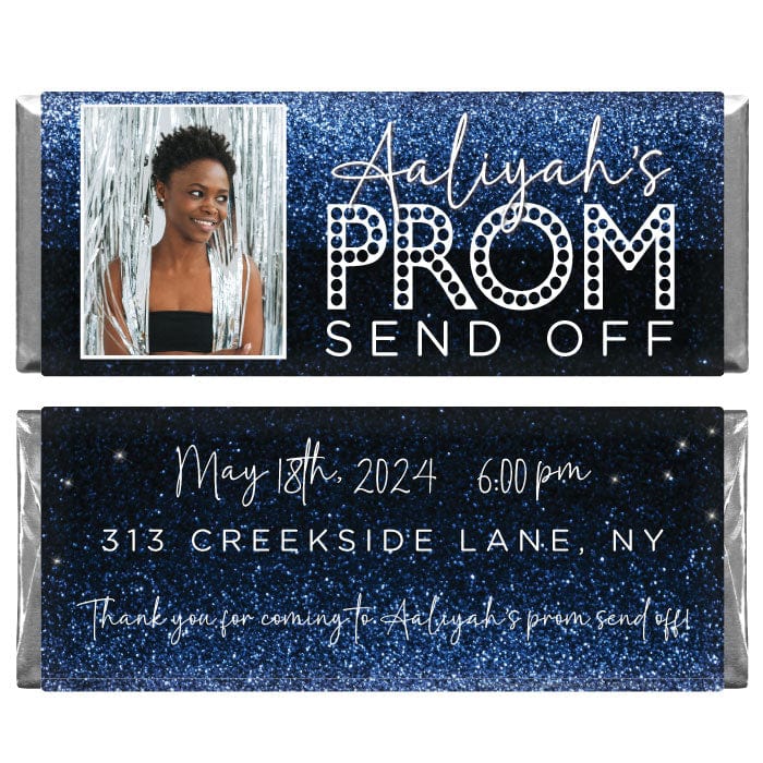 Bar Code Prom Prom Send Off Blue and Silver Glitter Personalized Candy Bar Wrapper ...