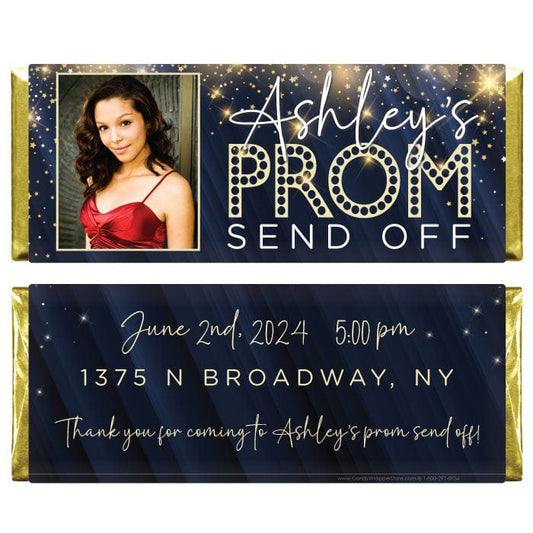 Prom Send Off Midnight and Gold Glitter Personalized Candy Bar Wrapper A Night in Paris Prom Theme 1.55 oz Prom Candy Wrapper Prom