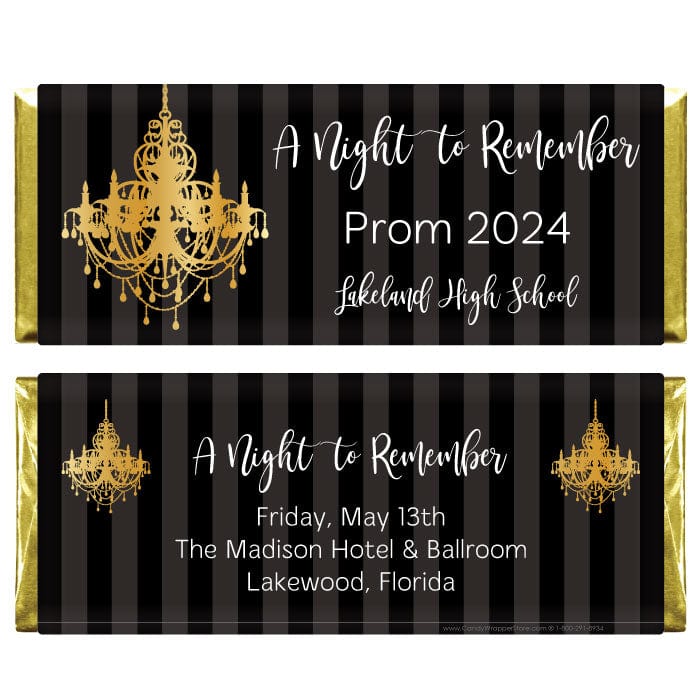 PromChandelier- Elegant Black and Gold Chandelier Prom Wrapper Elegant A Night to Remember Chandelier Prom Candy Wrapper Prom