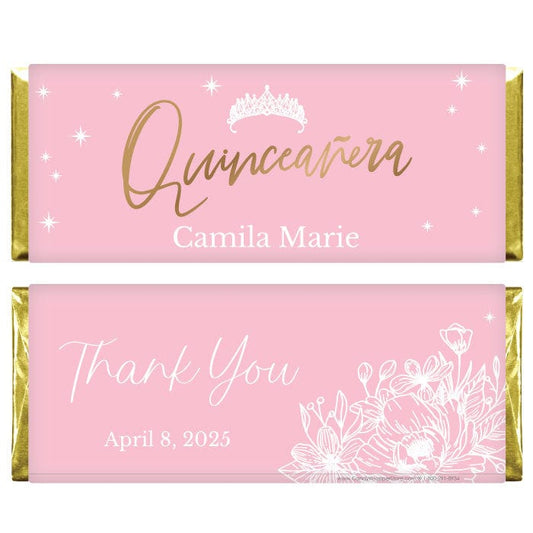 Quinceanera Watercolor Floral Candy Bar Wrappers - QUIN216 Quinceanera Watercolor Floral Candy Bar Wrappers Party Favors QUIN215