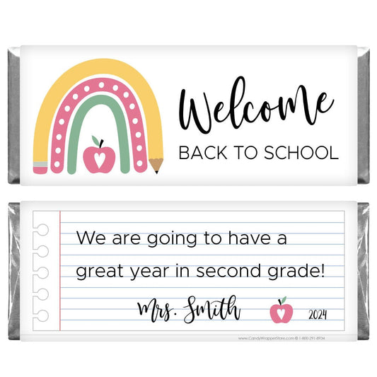 Rainbow Welcome Back to School Candy Bar Wrapper - SCHOOL213 Rainbow Teacher Appreciation Candy Bar Wrapper SCHOOL213