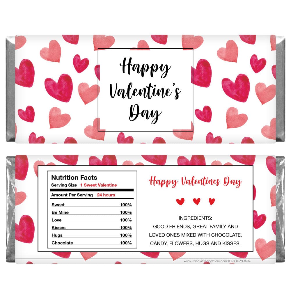 Red Watercolor Hearts Valentine's Day Candy Bar Wrappers Red Watercolor Hearts Valentine's Day Candy Bar Wrappers Candy Wrapper Store