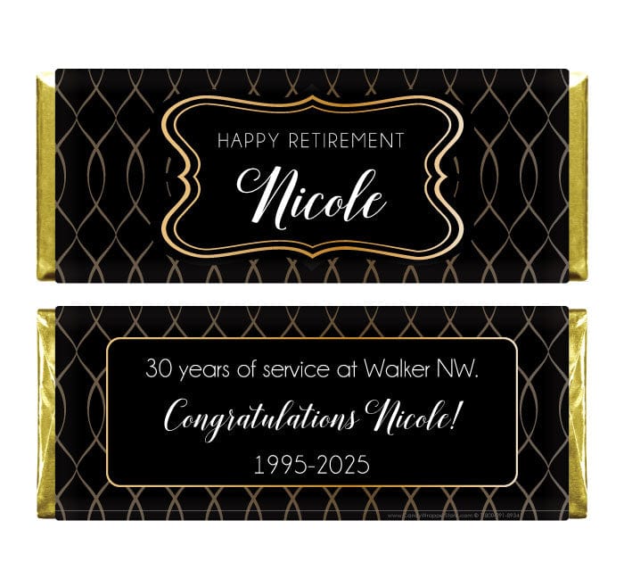 RET212 - Black and Gold Retirement Party Candy Bar Wrapper Black and Gold Retirement Party Candy Bar Wrapper RET212
