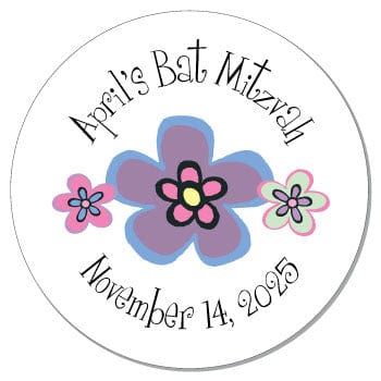 SBAT203 - Bat Mitzvah Whimsy Flowers Stickers Bat Mitzvah Whimsy Flowers Stickers BAT203