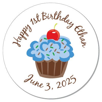 SBD238BLUE - Cupcake Birthday Stickers Cupcake Birthday Stickers Party Favors BD238