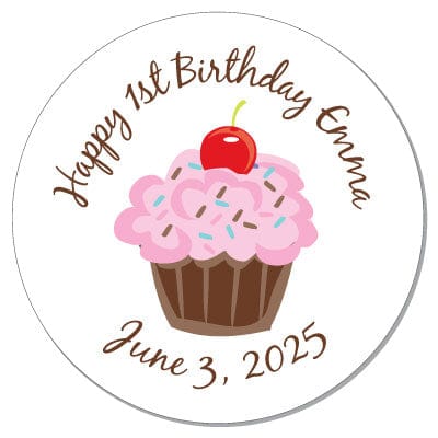 SBD238PINK - Pink Cupcake Birthday Stickers Cute Pink Cupcake Birthday Stickers Party Favors BD238