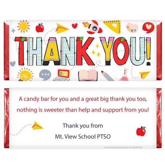 School Thank You Candy Bar Wrapper - TY276 Pink and Gold Confetti Thank You Candy Bar Wrapper Regular Size Wrapper TY274