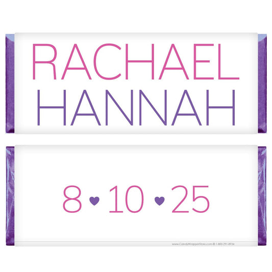 Simple 2-Color Name Bat Mitzvah Candy Bar Wrapper bat223 Pink and Gold Glitter Watercolor Hearts Bat Mitzvah Candy Bar Wrapper Candy Wrappers BAT222