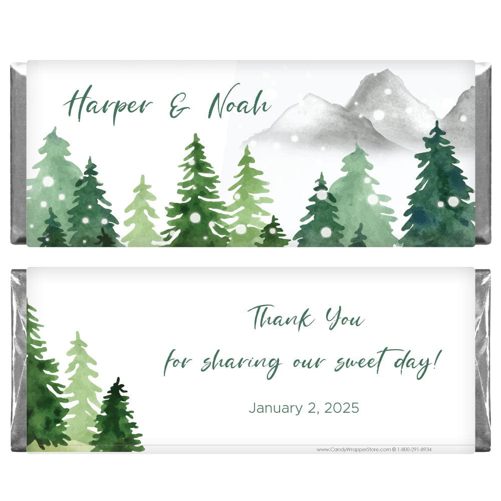 Snowy Pine Trees Wedding Candy Bar Wrapper - WA486 Snowy Pine Trees Wedding Candy Bar Wrapper Wedding Favors