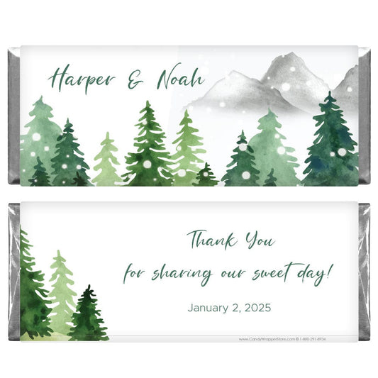 Snowy Pine Trees Wedding Candy Bar Wrapper - WA486 Snowy Pine Trees Wedding Candy Bar Wrapper Wedding Favors