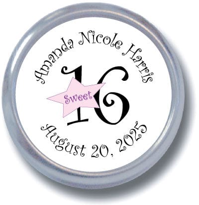 TBD35 - Sweet 16 Birthday Tins - Set of 24 Sweet 16 Birthday Tins Party Favors Candy Wrapper Store