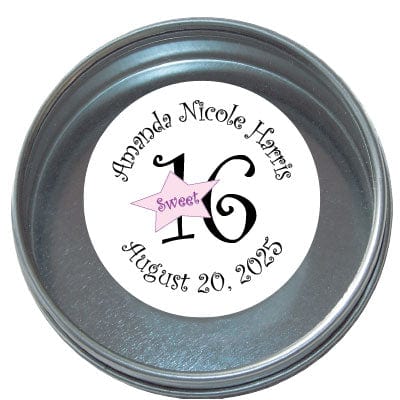 TBD35 - Sweet 16 Birthday Tins - Set of 24 Sweet 16 Birthday Tins Party Favors Candy Wrapper Store