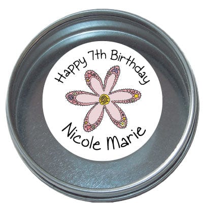 TBD37 - Retro Flower Birthday Tins - Set of 24 Retro Flower Birthday Tins Party Favors Candy Wrapper Store