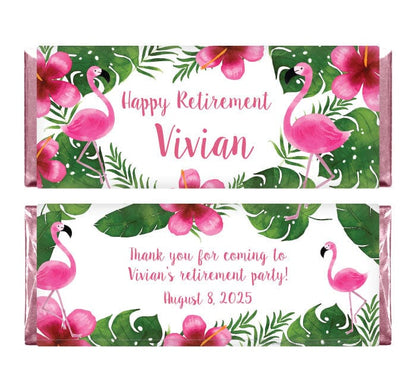 Tropical Flamingos and Palms Retirement Candy Bar Wrapper - RET438 Tropical Flamingos and Palms Retirement Candy Bar Wrapper RET438