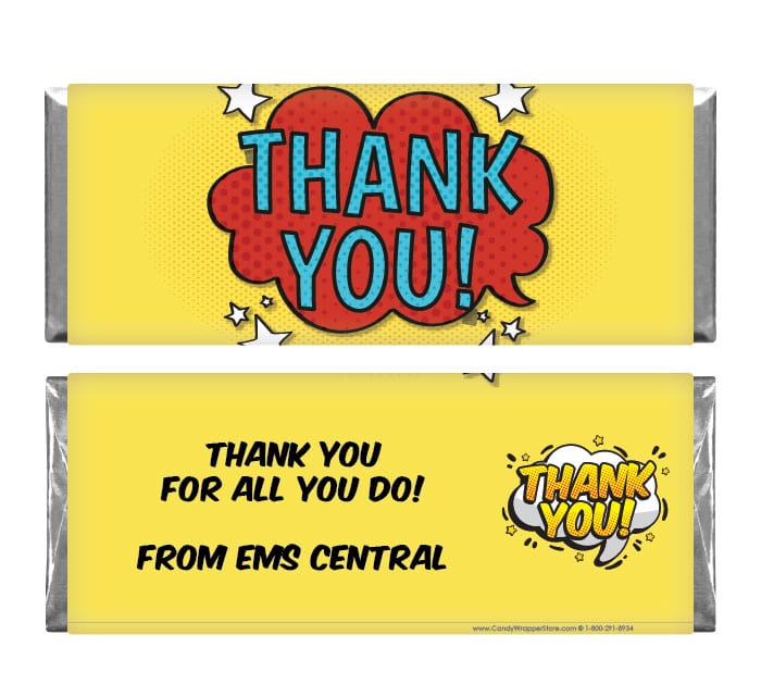 TY218 - Assortment of 4 Styles of Thank You Comic Style Candy Bar Wrapper Assortment of 4 Styles of Thank You Comic Style Candy Bar Wrapper Candy Wrappers TY218