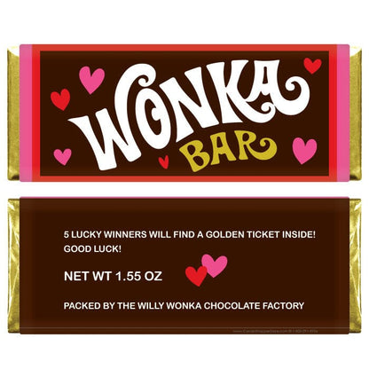 Valentine's Day Hearts Wonka Bar Candy Wrapper and Golden Tickets Valentine's Day Hearts Wonka Bar Candy Wrapper and Golden Tickets Party Favors wonka