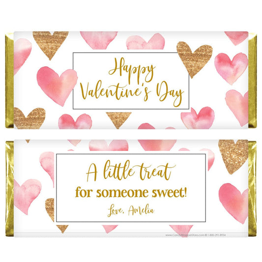 Valentine's Day Watercolor and Glitter Hearts Candy Bar Wrappers Valentine's Day Watercolor and Glitter Hearts Candy Bar Wrappers Seasonal & Holiday Decorations Candy Wrapper Store