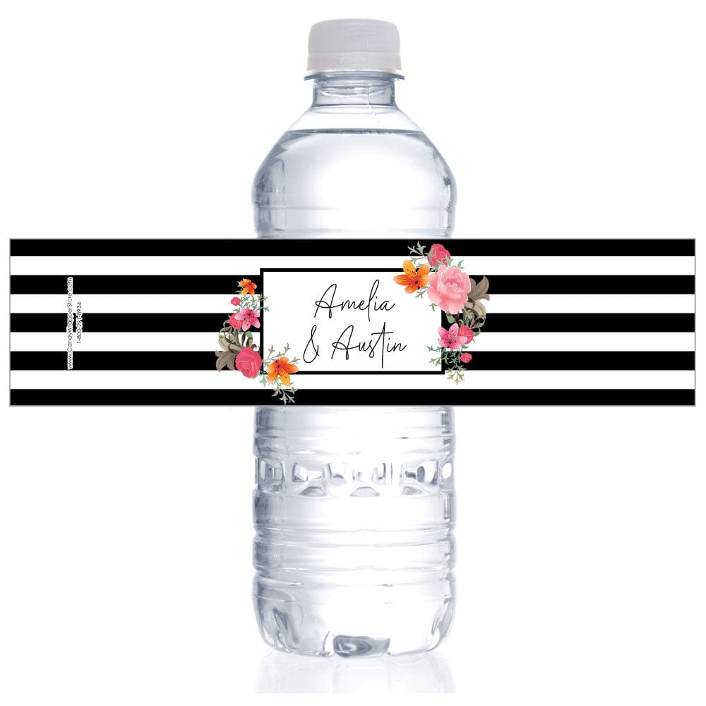 Vintage Black and White with Colorful Floral Wedding Water Bottle Labels Party Favors WA300