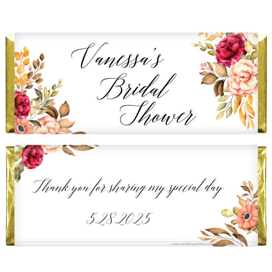 Vintage Floral and Leaves Bridal Shower Candy Bar Wrappers WS458