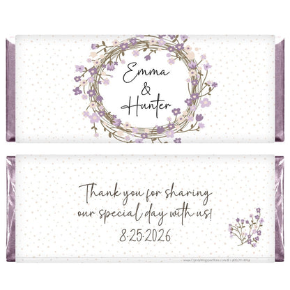 WA329 - Romantic Wreath Wedding Wrapper Romantic Wreath Custom Wedding Candy Bar Wrapper Wedding Favors WA329