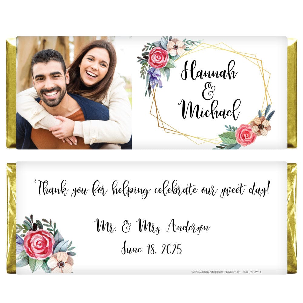 WA354photo - Romantic Rustic Floral Wedding Photo Candy Bar Wrapper Romantic Rustic Floral Wedding Photo Candy Bar Wrapper Wedding Favors WA354