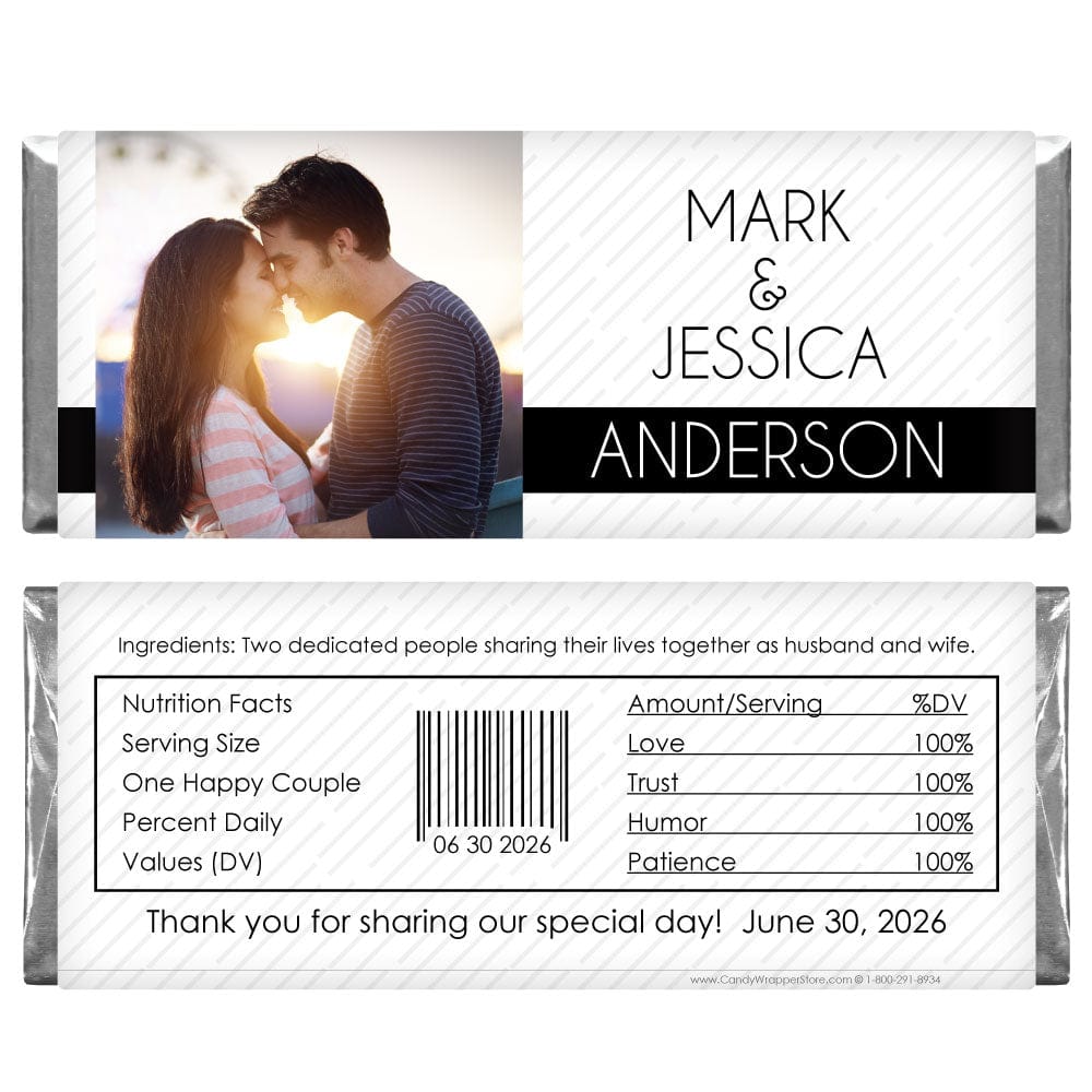 WA451photo - Classic Black and White Wedding Candy Bar Wrapper with Photo Classic Black and White Wedding Candy Bar Wrapper with Photo Regular Size Wrapper WA451