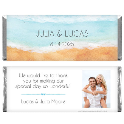 WA463 - Beach Watercolor Wedding Candy Bar Wrapper Beach Watercolor Wedding Candy Bar Wrapper Wedding Favors WA463