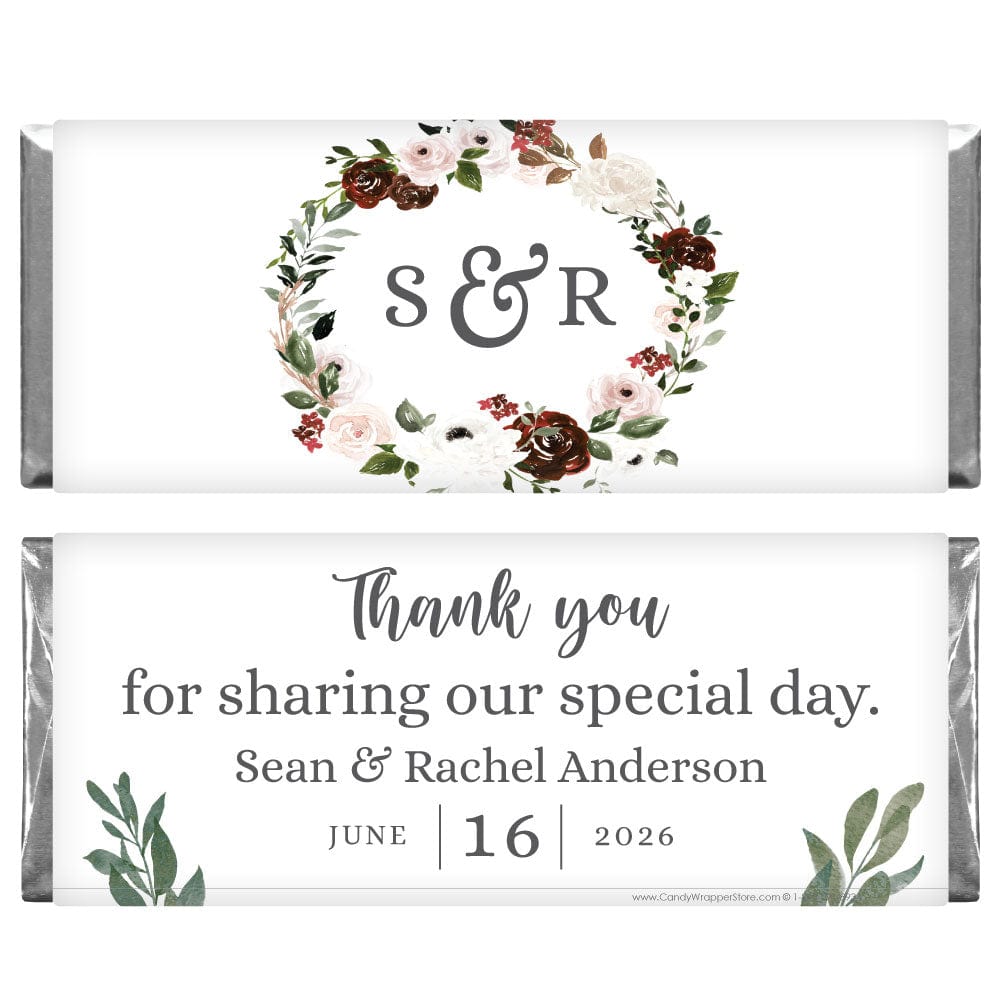 WA473 - Rustic Wreath Wedding Candy Bar Wrapper Rustic Wreath Wedding Candy Bar Wrapper Wedding Favors WA473